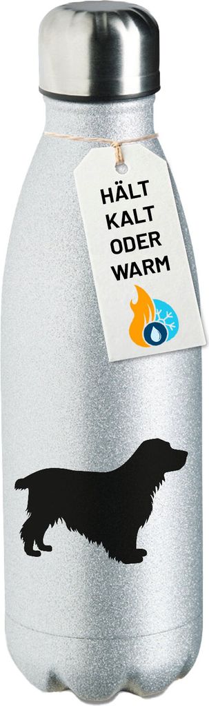 Huuraa Trinkflasche English Cocker Spaniel Silhouette 500ml Silver Edelstahl Wasserflasche Trinkflasche Geschenkidee