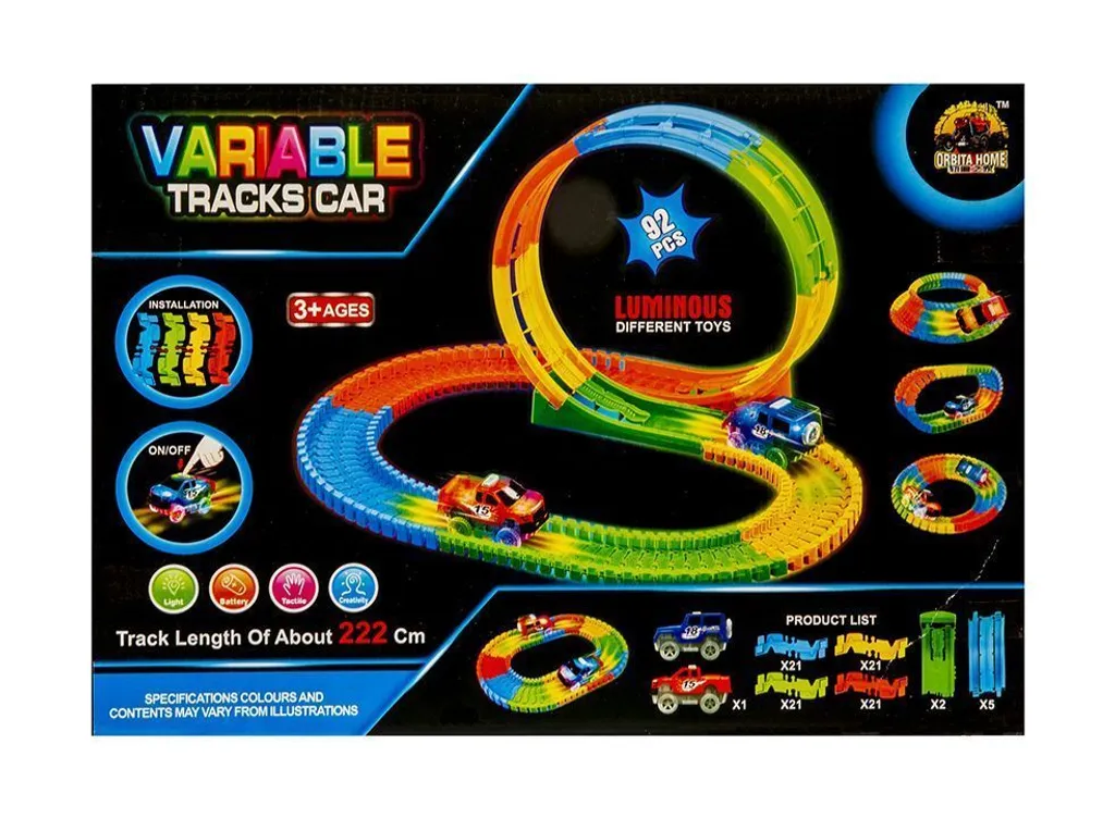 Circuit de voiture Piste phosphorescente et flexible avec 160 rails