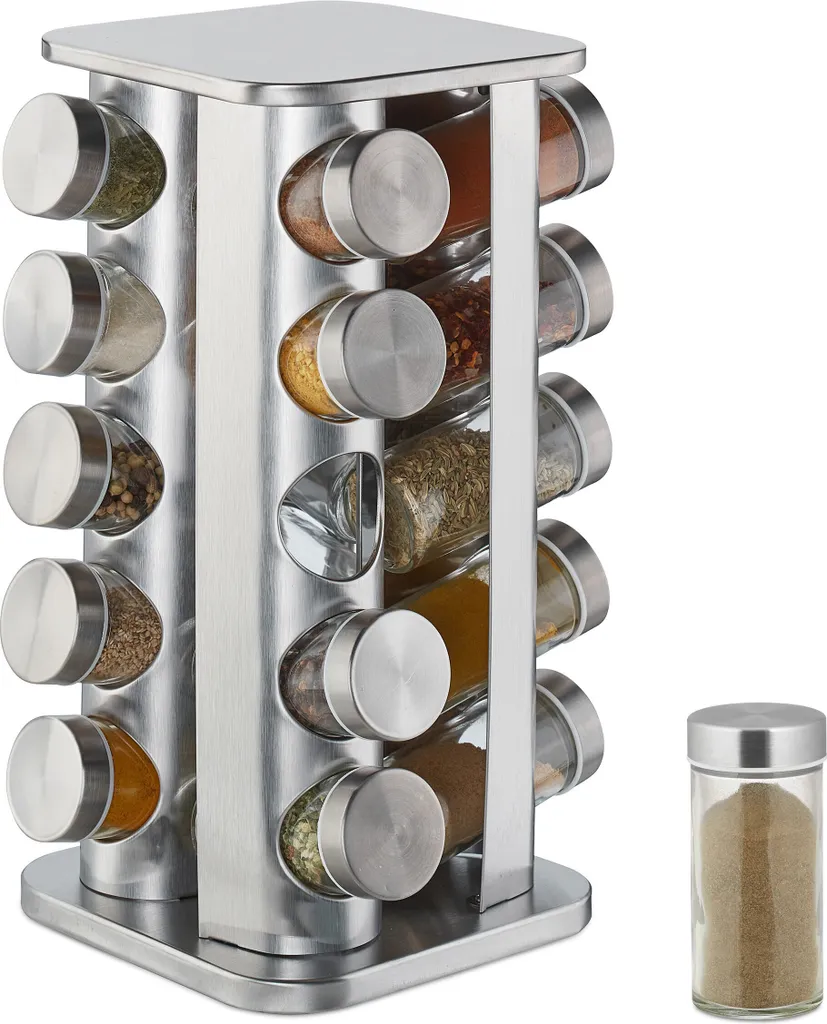 Range-épices tournant de cuisine avec 20 pots en verre transparents