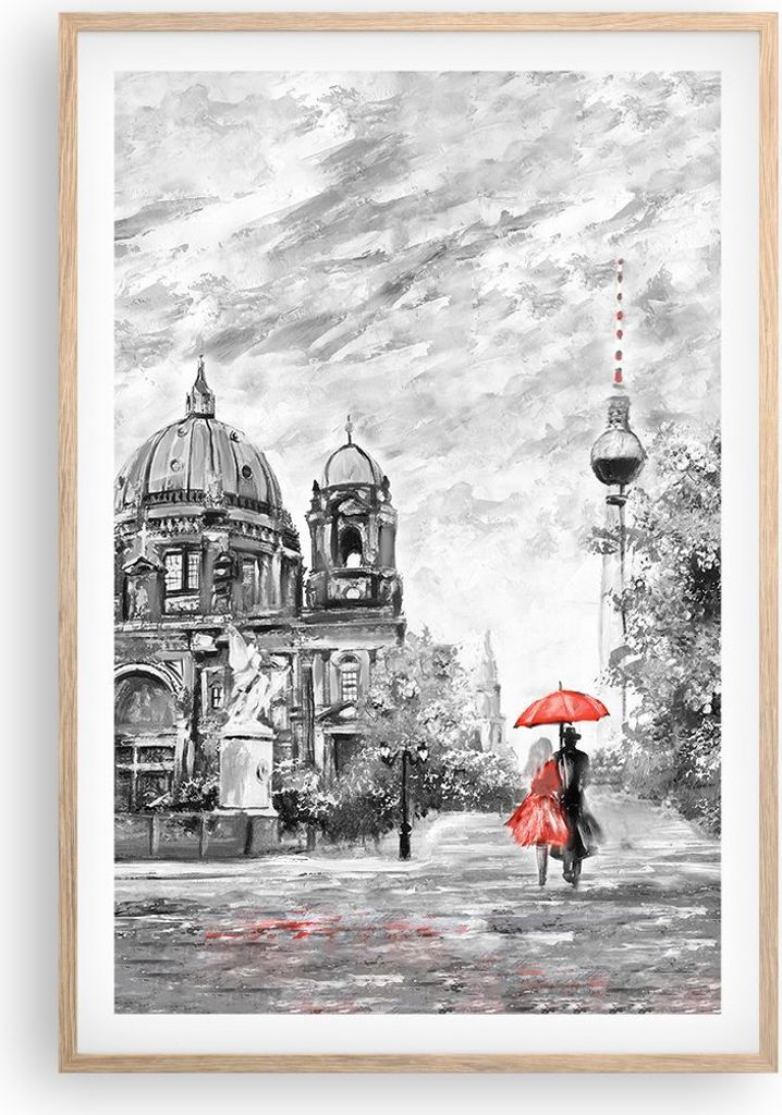 Gerahmtes Poster - Rahmen in heller Eiche - Dom Berlin Liebespaar - 61x91,5 cm - Wand Bild - Wanddeko - Wandbilder - Wandposter - Bilderrahmen - Bi...