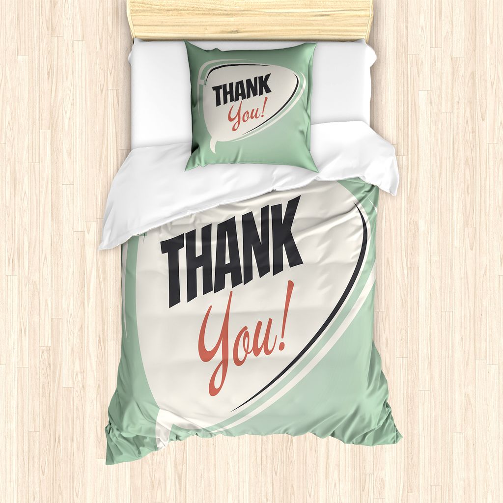 ABAKUHAUS Danke Bettbezug Set für Einzelbetten, Sprechblase Retro-Stil, Milbensicher Allergiker geeignet mit Kissenbezug, 135 cm x 200 cm - 80 x 8...