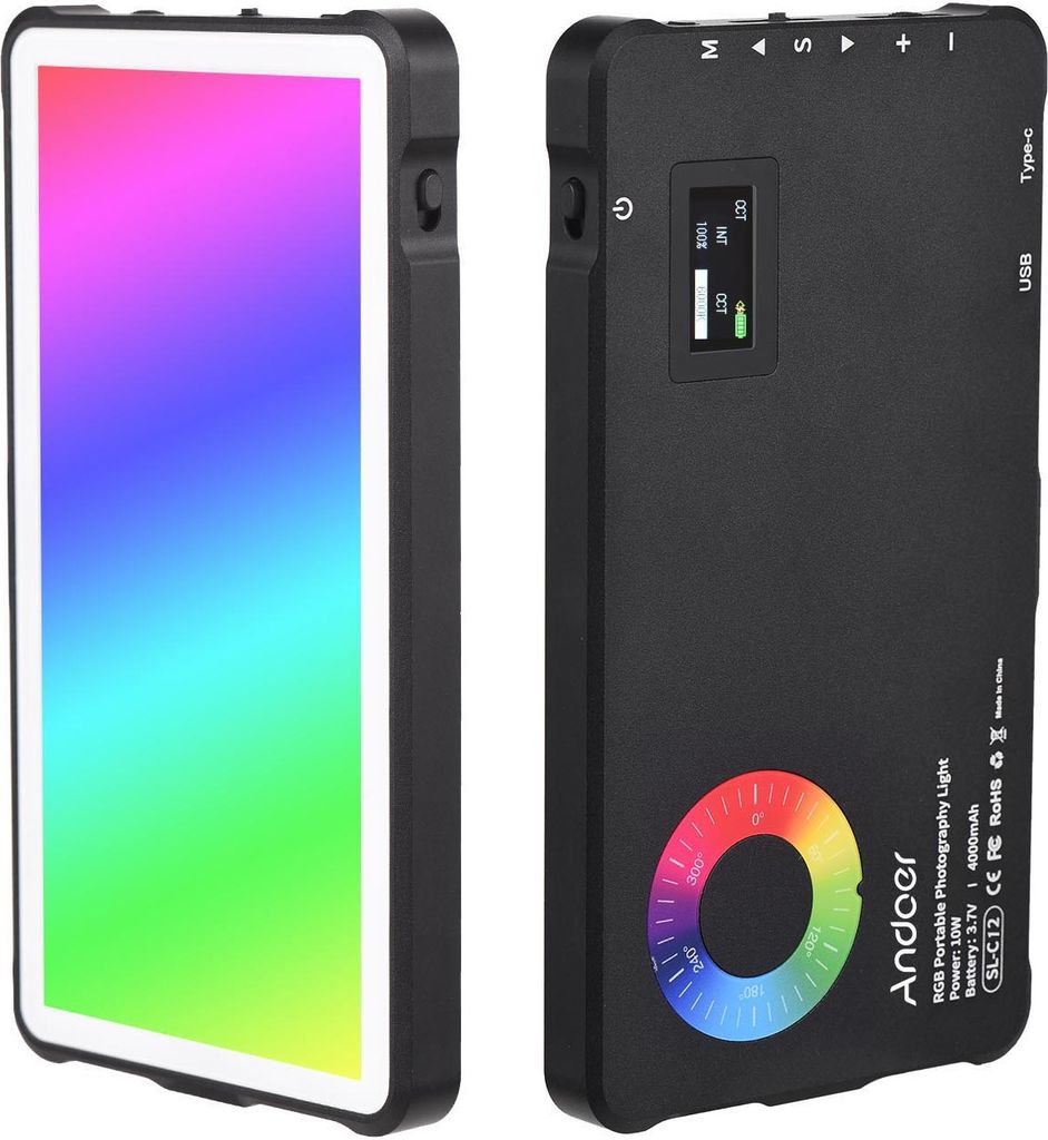 Andoer Pocket RGB Videoleuchte LED Fill Light Panel 2500K-9000K Dimmbar 24 Lichteffekte CRI95+ Eingebauter Akku mit Kaltschuhadapter fuer Vlog Live...