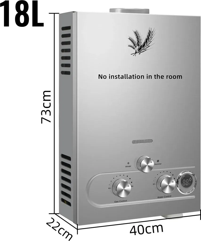 Chauffe-eau Gaz 18L 36kW Eau Chaude Instantanée avec Sécurité Multiple