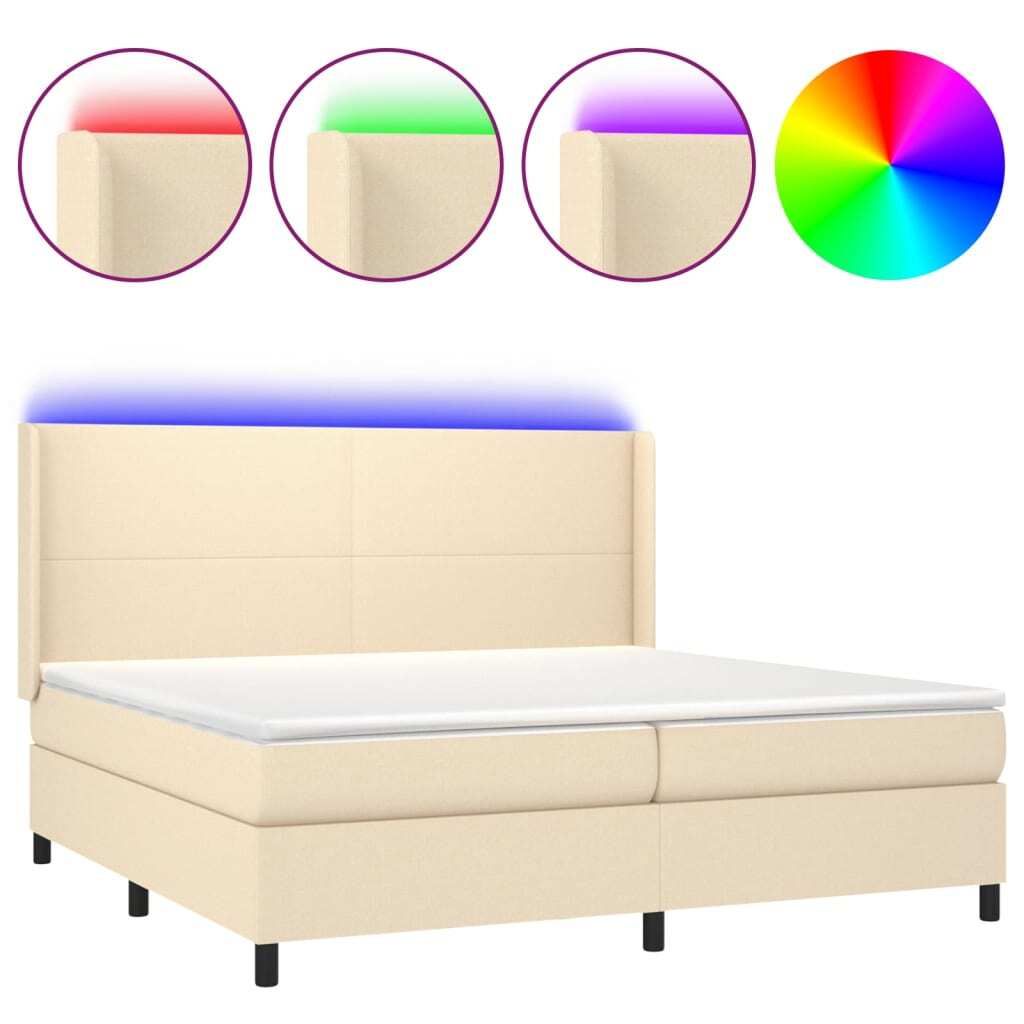 Boxspringbett mit Matratze & LED Creme 200x200 cm Stoff Produktbild 