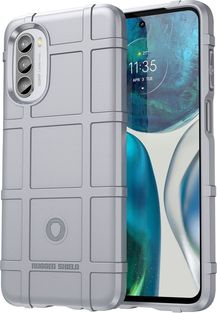 Mobigear Rugged Shield Motorola Moto G82 Hülle Flexibles TPU Backcover Stoßfest - Grau