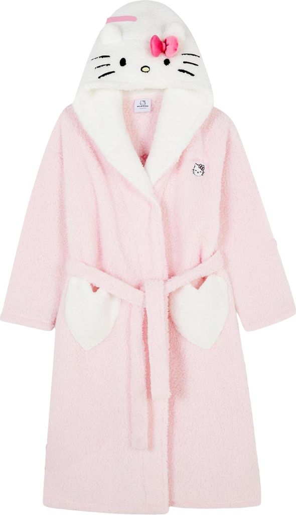 Hello Kitty - Morgenmantel für Damen, bestickt, Teddyfleece TC1002 (XL) (Pink/Weiß)