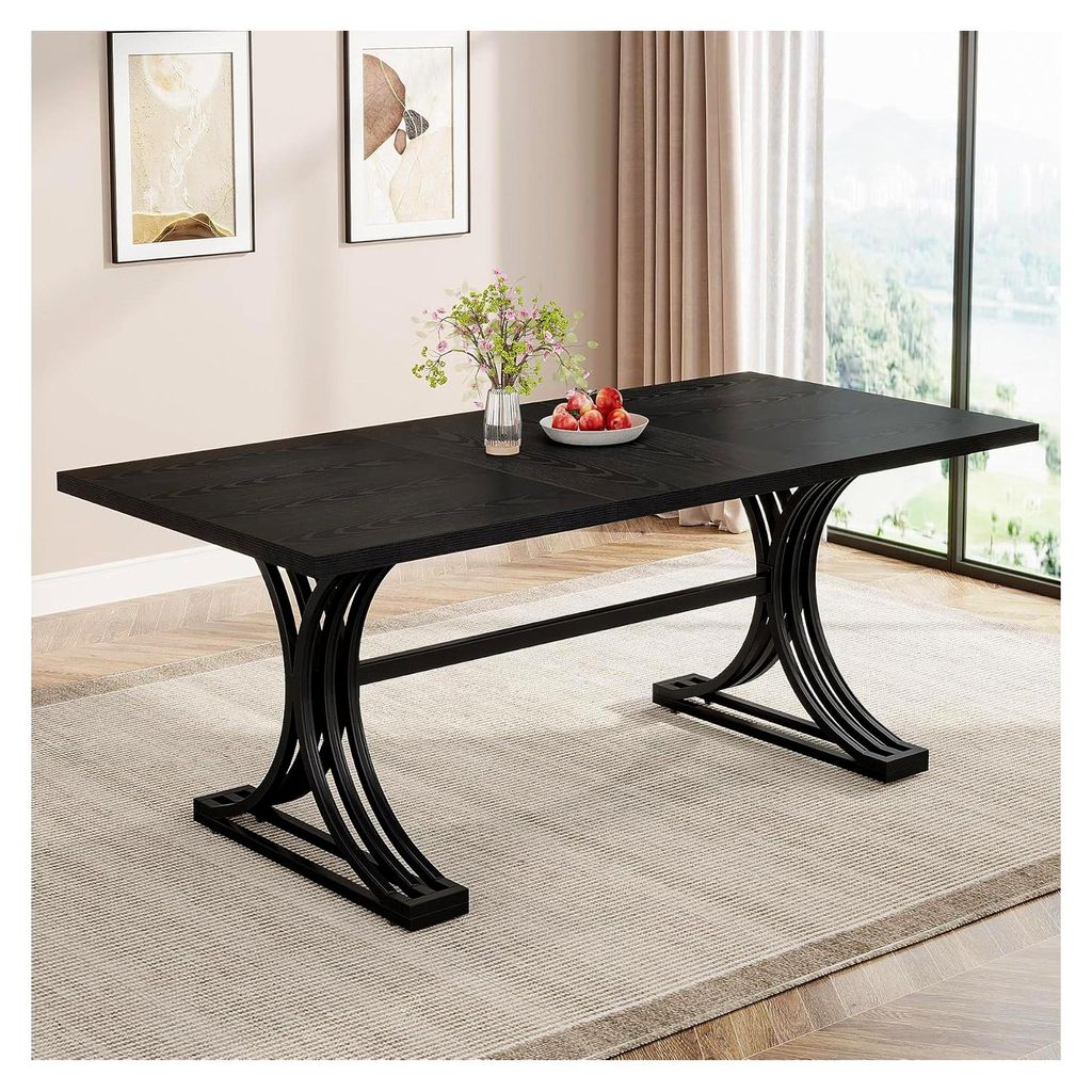 Moderner Esstisch 160 x 80 cm für 4–6 Personen, Küchentisch mit glatter Tischplatte, stabiler Metallrahmen, zeitloser Esszimmertisch in Schwarz