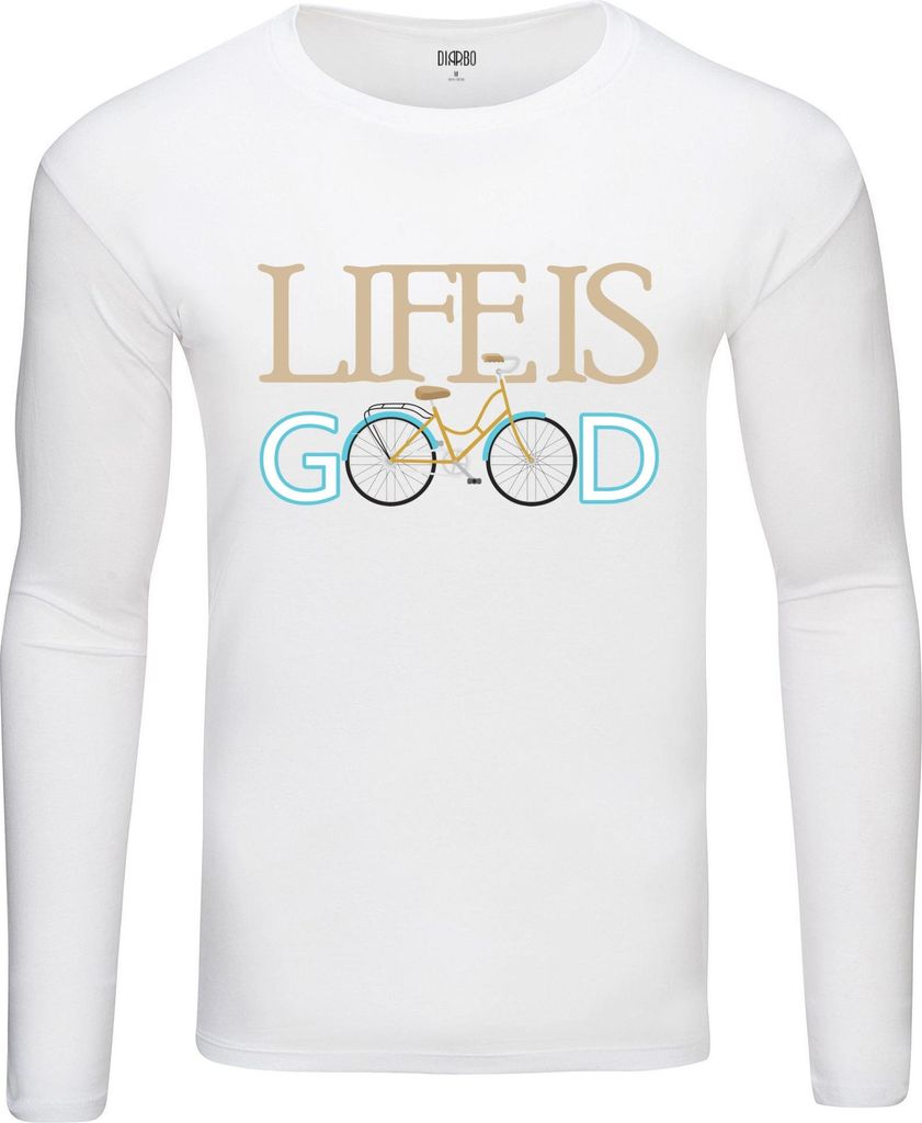 Herren Warm, Langarm-T-Shirt mit Druck Fahrradtext Weiß Gr.XL