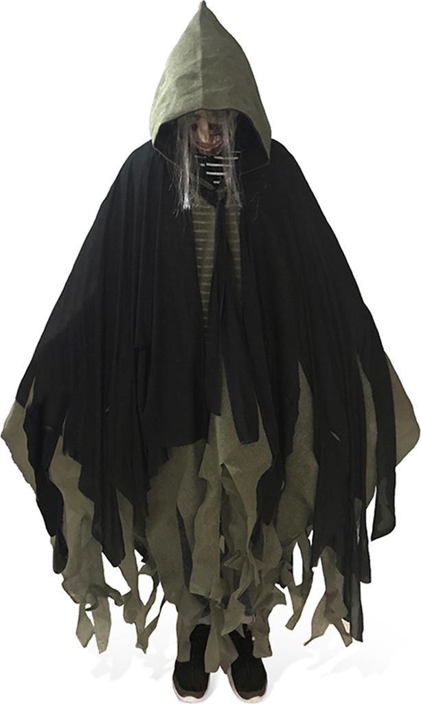 Halloween-Umhang mit Kapuze, Cosplay-Kostüm, langer Zaubererumhang mit unregelmäßigem Netz, Spukhaus, NPC-Requisiten, Halloween-Party-Zubehör