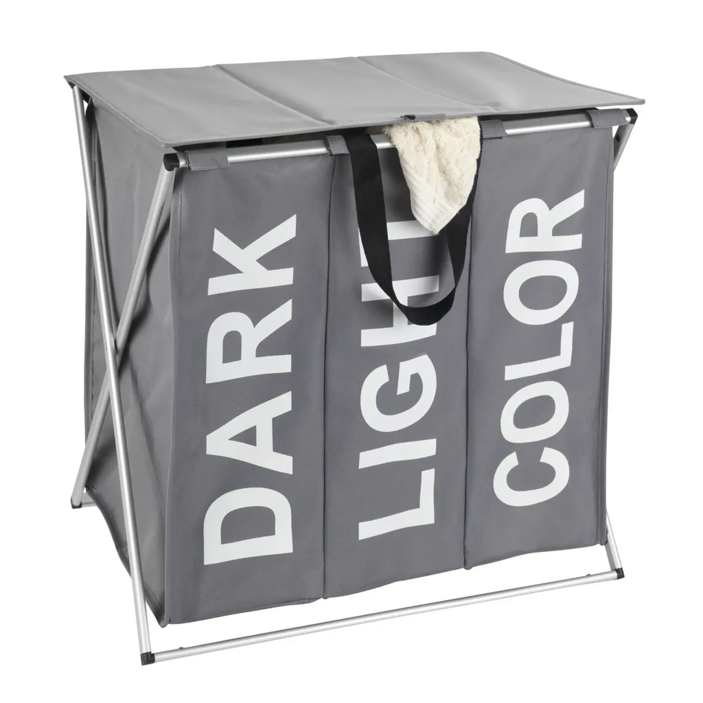 WENKO Trio Top Grigio 118L: Elegante Cesto Biancheria 3 Scomparti