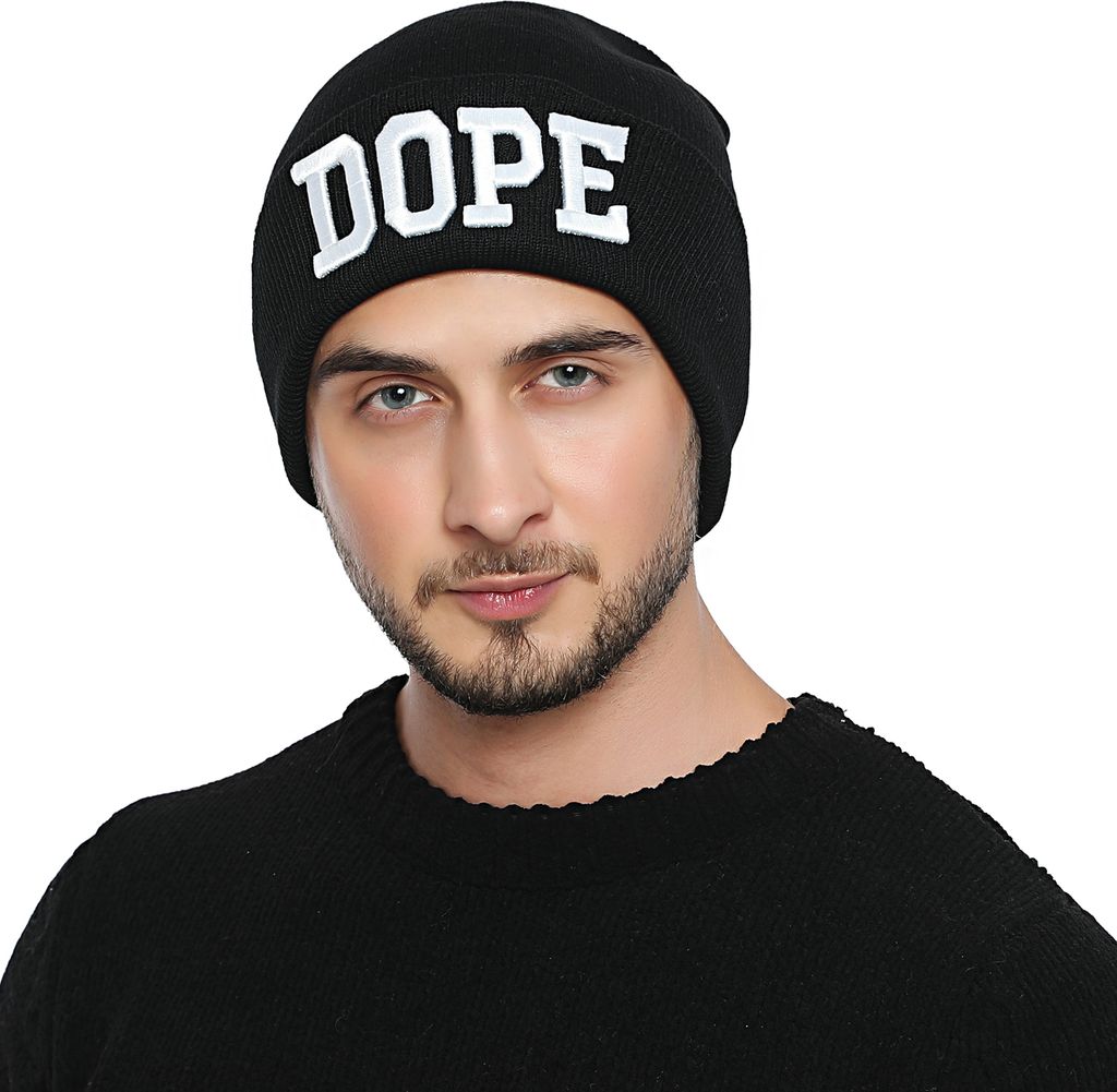 DonDon Herren stylische schwarze Mütze Winter Beanie DOPE 2