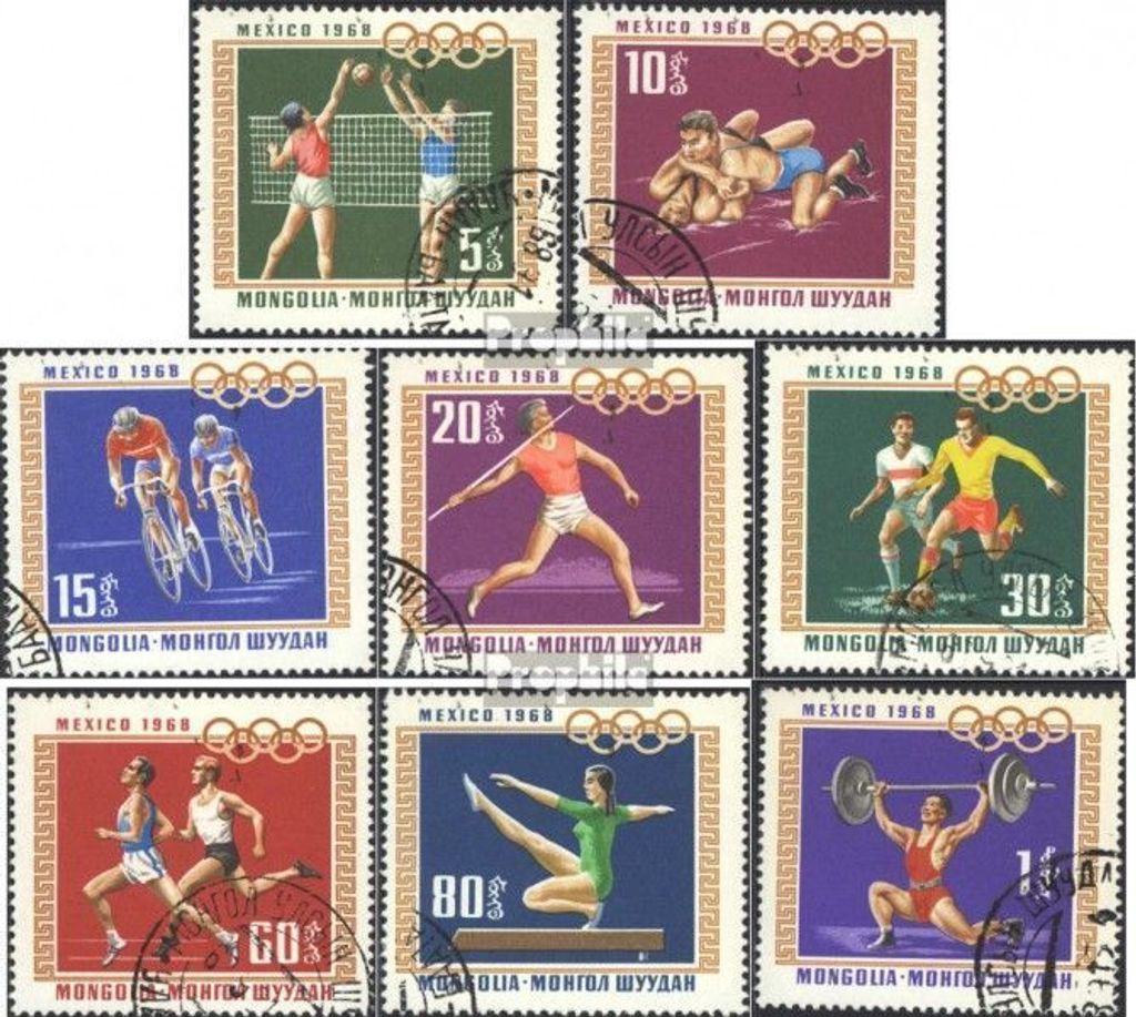 Briefmarken Mongolei 1968 Mi 511-518 (kompl.Ausg.) gestempelt Olymp. Sommerspiele 68, Mexiko