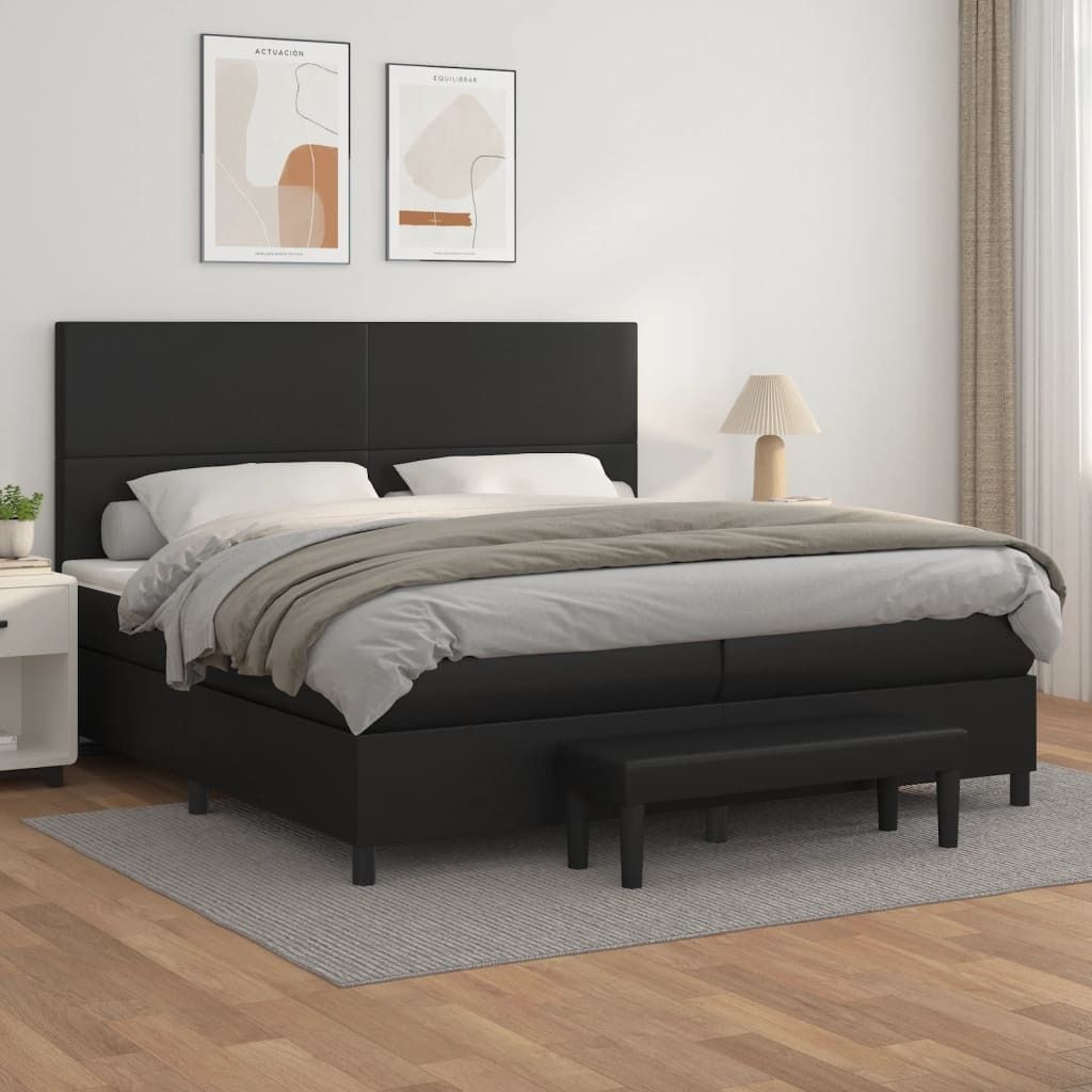 "Rabatt" Boxspringbett mit Matratze - 2 Personen - Strapazierfähiger Stoff - Schwarz 200x200 cm Kunstleder - Klassische Betten CC6410