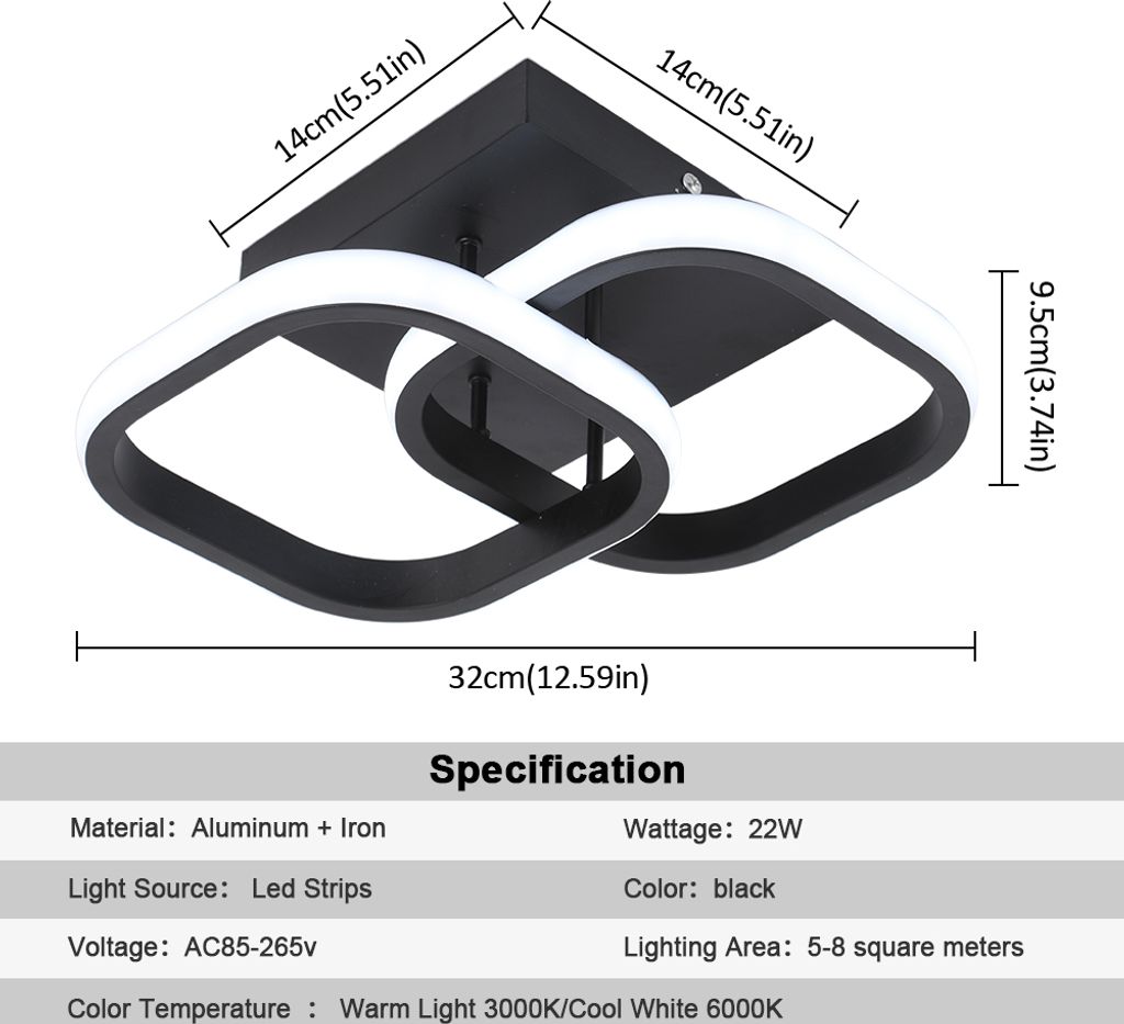 Toolight Quadrat LED Deckenlampe, 23W, 6000K Kaltweiß – Moderne Acryl-Leuchte Für Küche, Wohnzimmer & Schlafzimmer