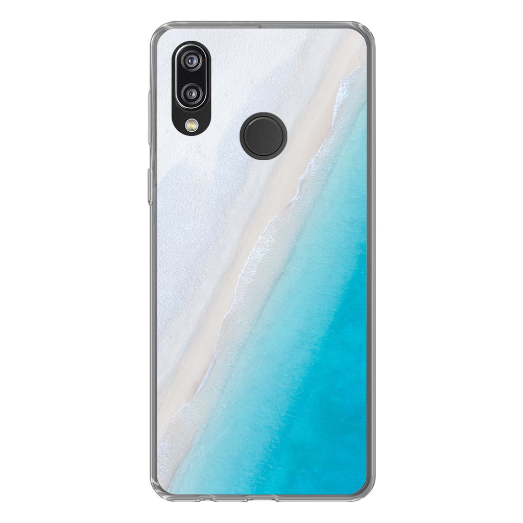 MuchoWow Handyhülle Schutzhülle Hülle für Huawei P20 Lite (2020) Strand - Meer - Blau Silikon Softcase Handy Hülle - Kartenhalter