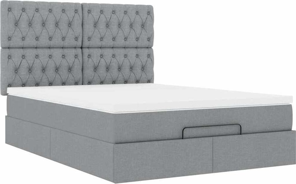 Ottoman-Bett mit Matratze Hellgrau 140x200 cm Stoff