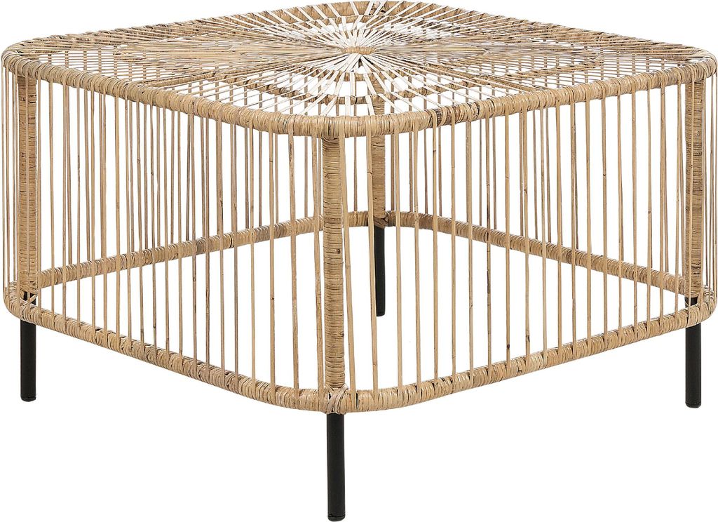 BELIANI Garten Beistelltisch Naturfarben Rattan Quadratisch 67x67 cm Geflochten Boho-Stil Couchtisch Wohnzimmertisch Sofatisch Outoor Terrasse Balkon