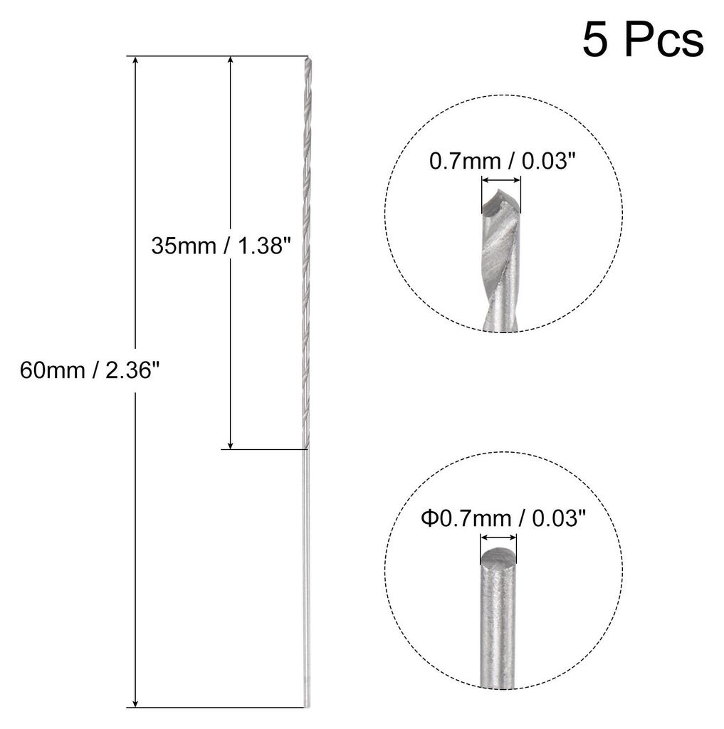 5 Stk. 0.7mm Mini Mikro Spiralbohrer Hochgeschwindigkeitsstahl geradem Schaft Extra lang Metallbohrer 60mm fš¹r Aluminiumlegierung