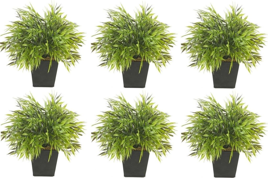 6er Set künstlicher Bambus, Bamboo im Topf H. 25cm grün Emerald Zimmerpflanzen