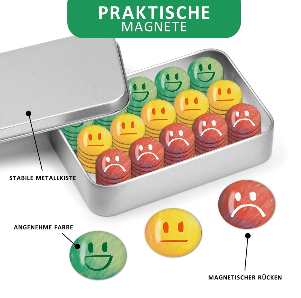 75 Aimants Smiley 30mm en Résine Robuste pour Tableau et Récompense