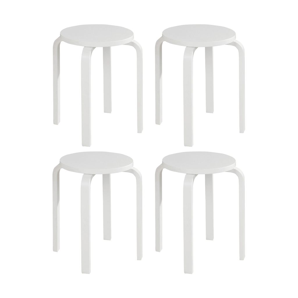 Hocker - Weiß - Ø 32 cm - Birke Schichtholz - stapelbar - Produktbild 