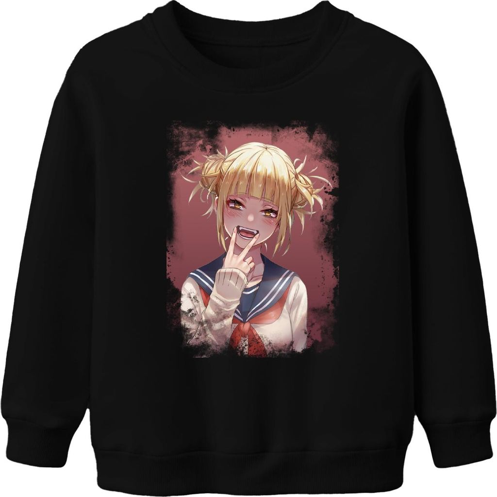 Himiko Toga Schulmädchen Seifuku Yandere Manga Porträt Vampir Uni Kinder Sweatshirt Pullover, Schwarz, 116