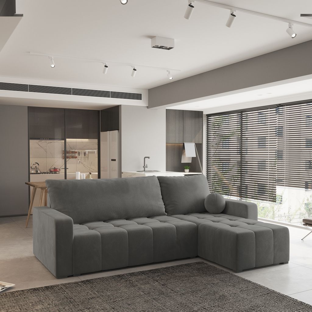 Masseno Ecksofa VOLIRA mit Schlaffunktion L-Form, Sofa mit Bettkasten, Wohnzimmersofa, Couch, Soffa, Bettsofa, Couchgarnitur- Grau, KRONOS 15