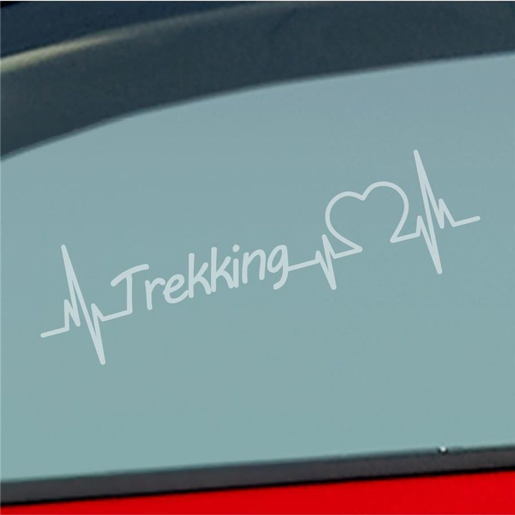 Auto Aufkleber Trekking Herzschlag Wandern Gehen Sport Liebe 19x5 cm Milchglas Sticker Heckscheibenaufkleber
