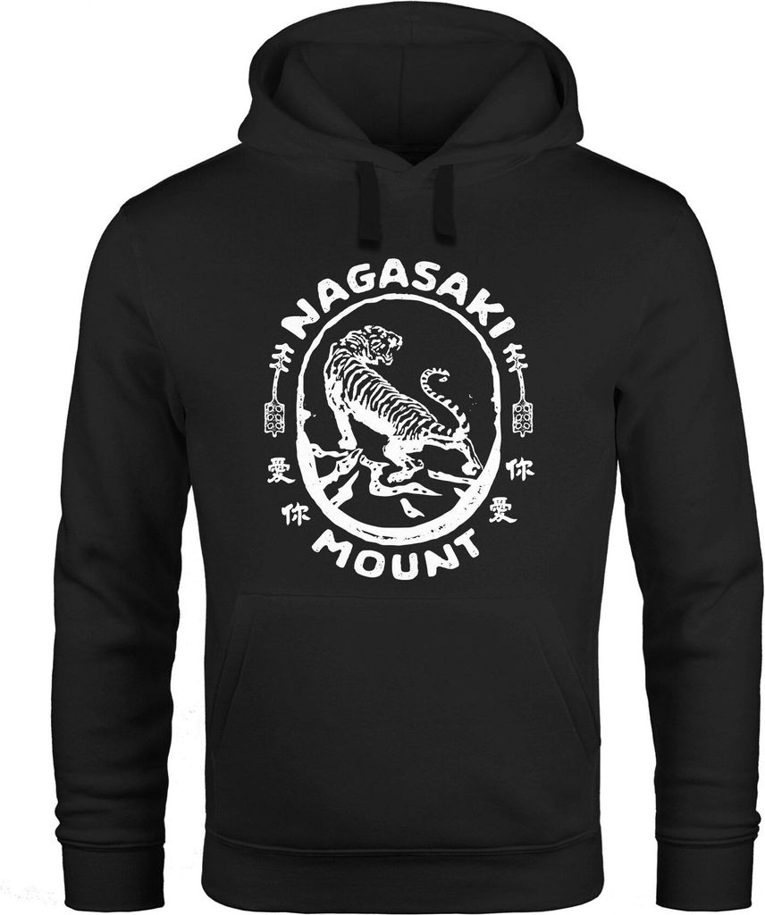 Hoodie Herren Tiger Aufdruck Japan Schriftzeichen Nagasaki Mount Schriftzug Kapuzen-Pullover Männer Neverless schwarz 3XL