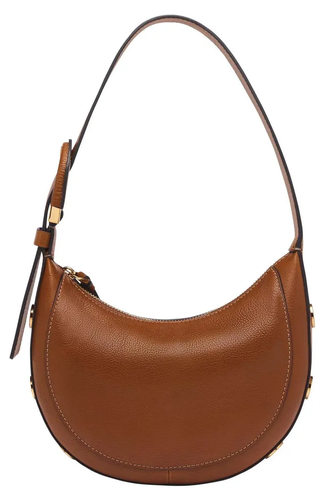 Fossil Harwell Crescent Bag Brown - Sac à Épaule en Cuir Marron de Luxe