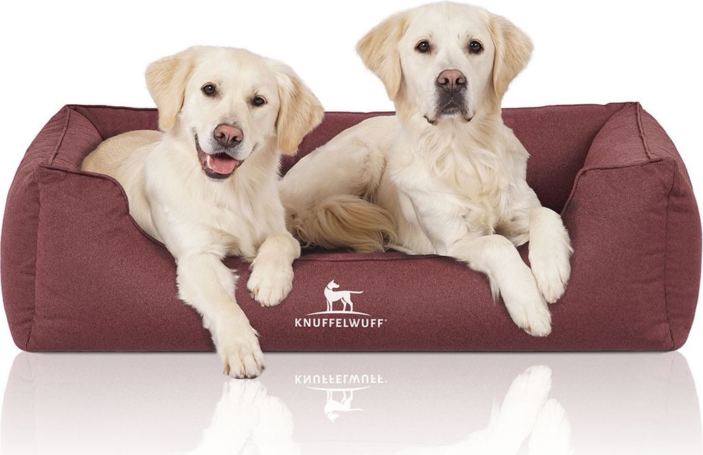 Knuffelwuff Orthopädisches Wasserabweisendes Hundebett Leon aus Velours mit Handwebcharakter XXL 120 x 85cm Rot