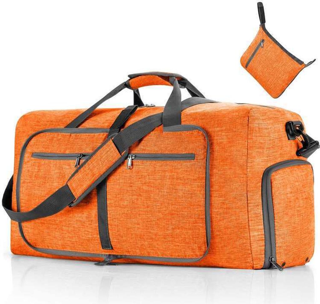 Zusammenklappbare Hand-Reisetasche, Uni Sporttasche Fitness-Reisetasche, 115L Großer Kapazität Reisetaschen, Farbe: Orange