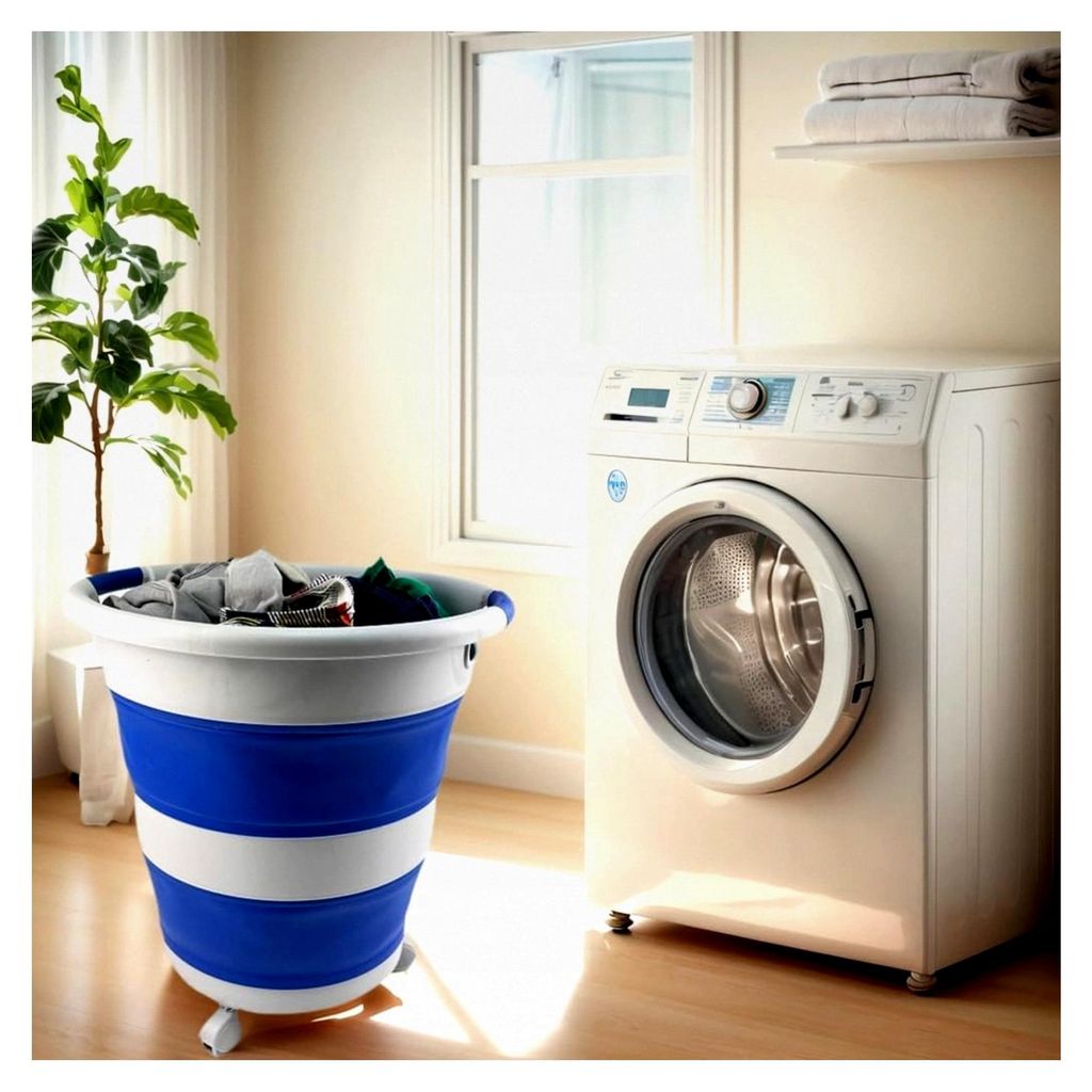 Zusammenklappbarer Wäschekorb aus Kunststoff mit Rädern, 34L, Faltbarer Aufbewahrungsbehälter/Organizer, tragbare Waschwanne, platzsparender Kor...