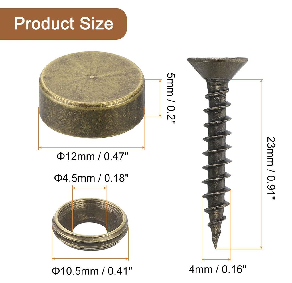 4 Stš¹ck Messing Dekorative Schrauben mit Kappen, 12 mm Spiegelschrauben Abdeckung Selbstschneidende Schrauben zur M?belbefestigung, Bronze Farbe