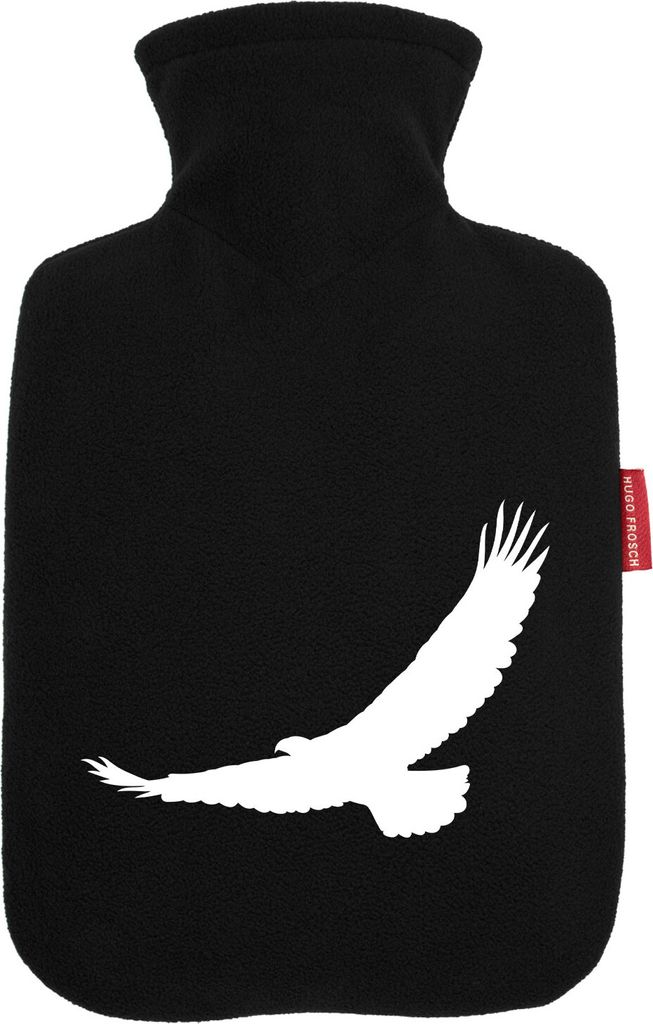 Huuraa Wärmflasche Eagle Silhouette Adler 1,8 Liter Black Classic Veloursbezug Bettflasche Geschenkidee