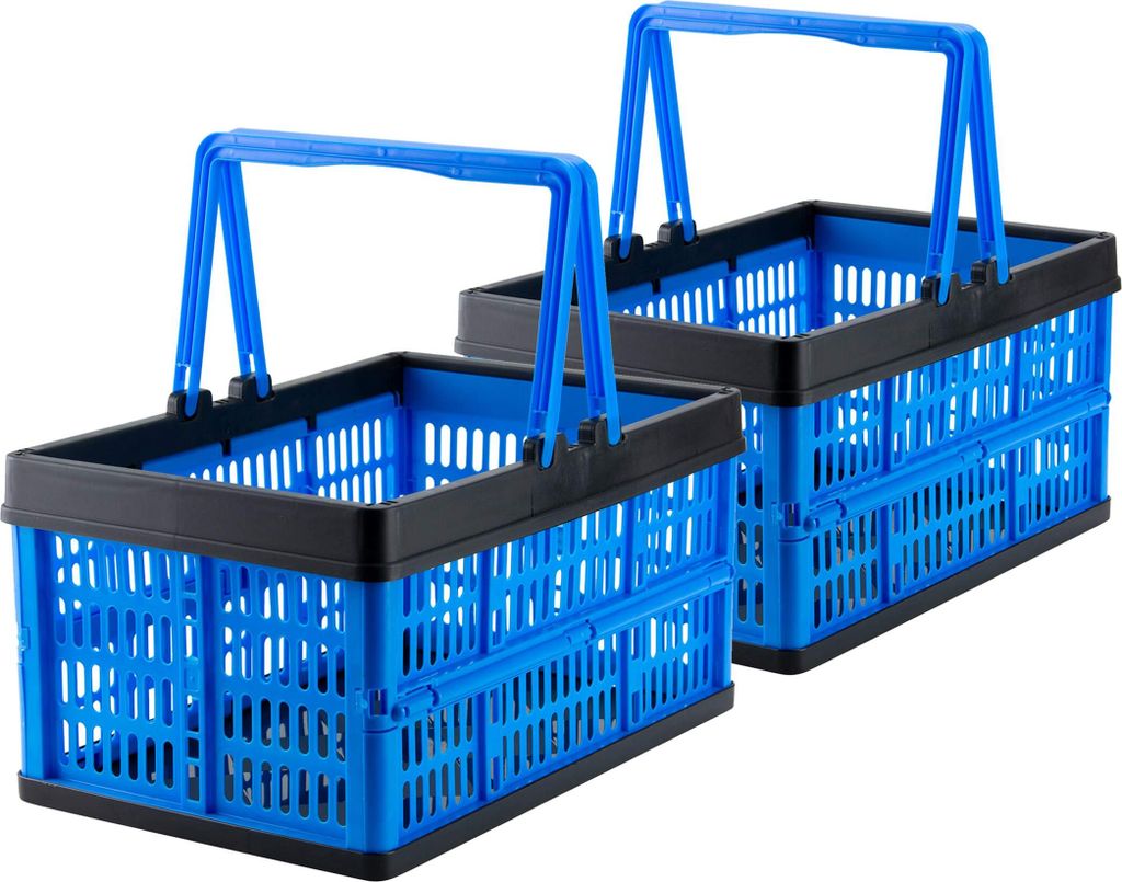 Kleine klappbare Klappbox mit Griff - 2er Set 16 L, grau, faltbare Kunststoff Faltbox, stapelbar, Einkaufskorb und Kofferraum-Organizer