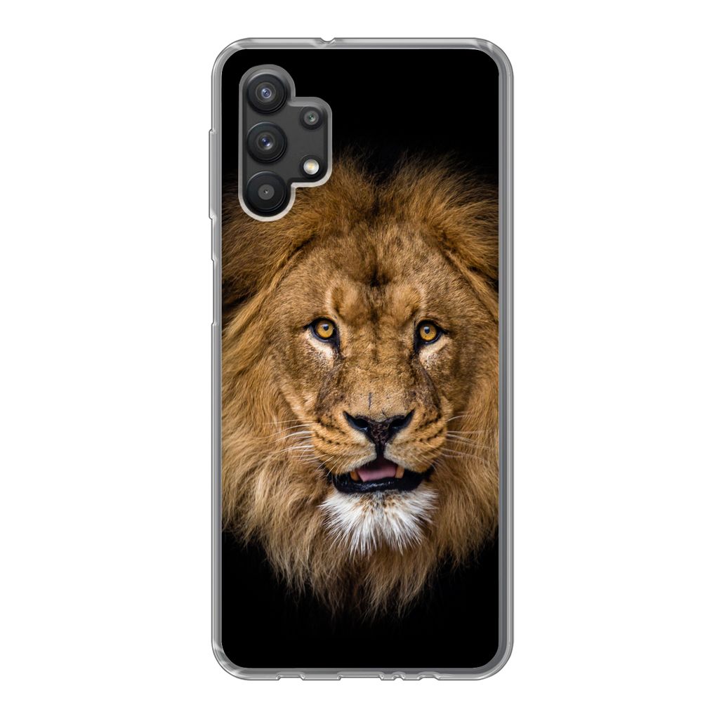 MuchoWow Handyhülle Schutzhülle Hülle für Samsung Galaxy A32 5G Löwe - Porträt - Schwarz - Tiere Silikon Softcase Handy Hülle - Softcase