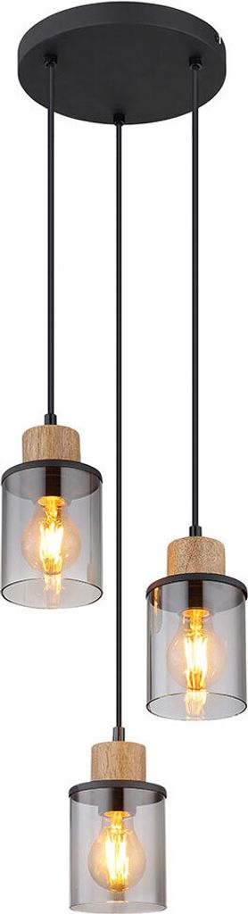 Pendelleuchte, Metall, Schwarz-matt, Glas Rauchfarbe, D 27 cm