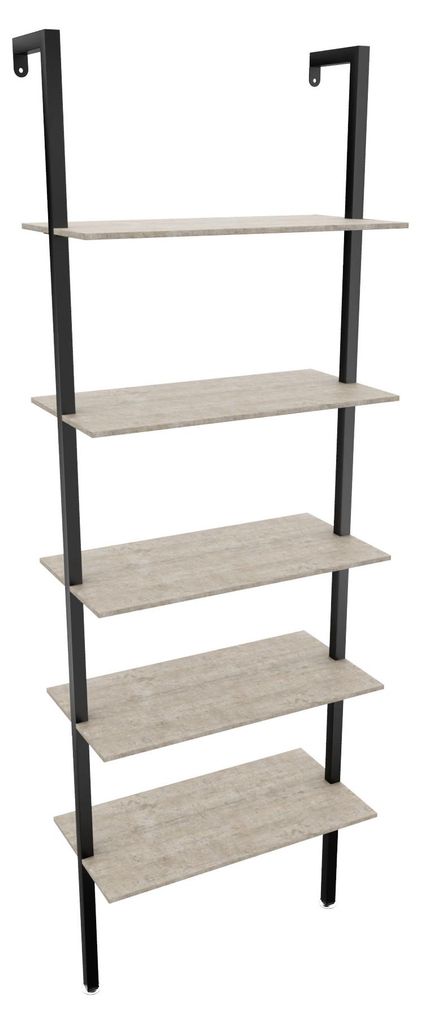 Komo - Wandregal Bücherregal 60x185x30 cm mit 5 Regalböden aus Gebleichtem Holz und Gestell aus Schwarz Metall