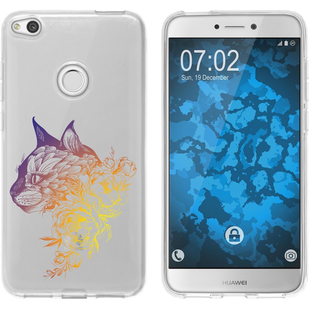 PhoneNatic Case kompatibel mit Huawei P8 Lite 2017 Silikon-Hülle Floral Katze M2-3