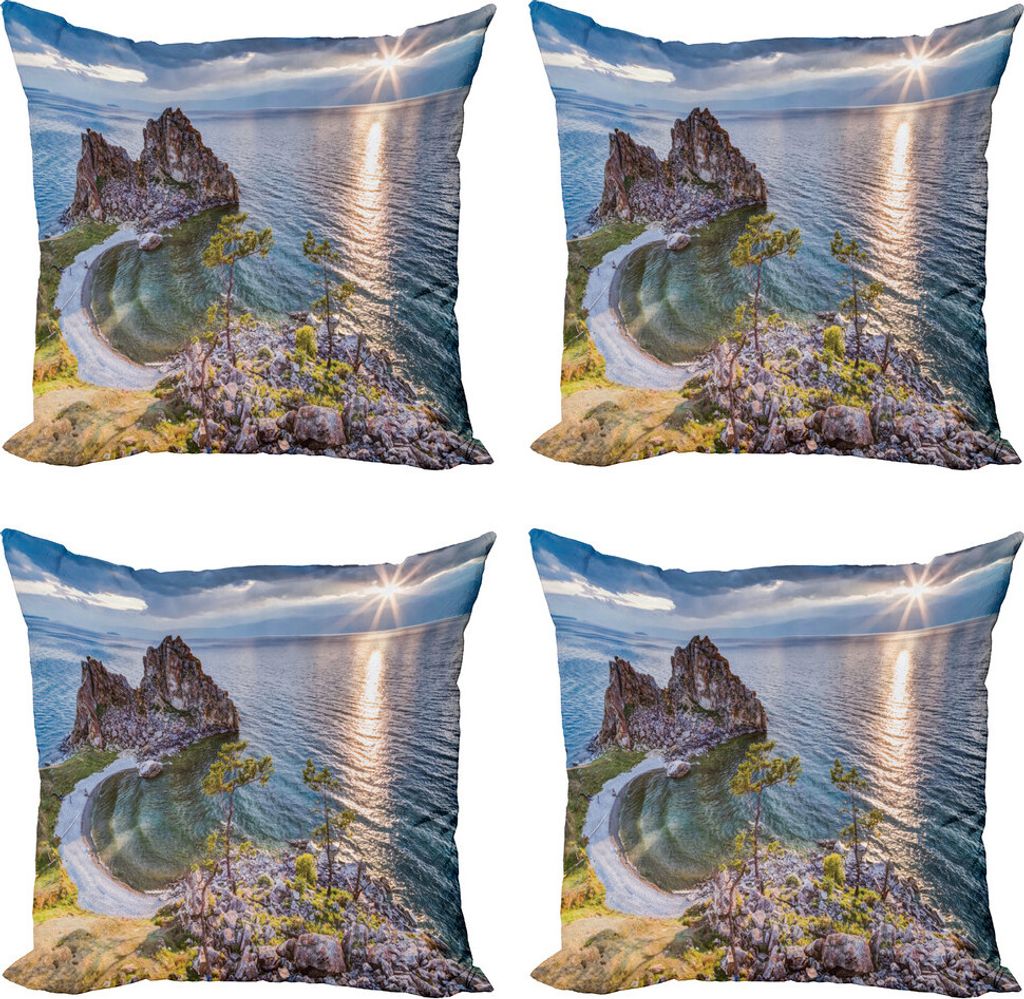 ABAKUHAUS Reise Kissenbezug Set (4 Stück), Schamane Rock Russland, Moderner Doppelseitiger Digitaldruck, 40 cm x 40 cm, Grün Braun Blau