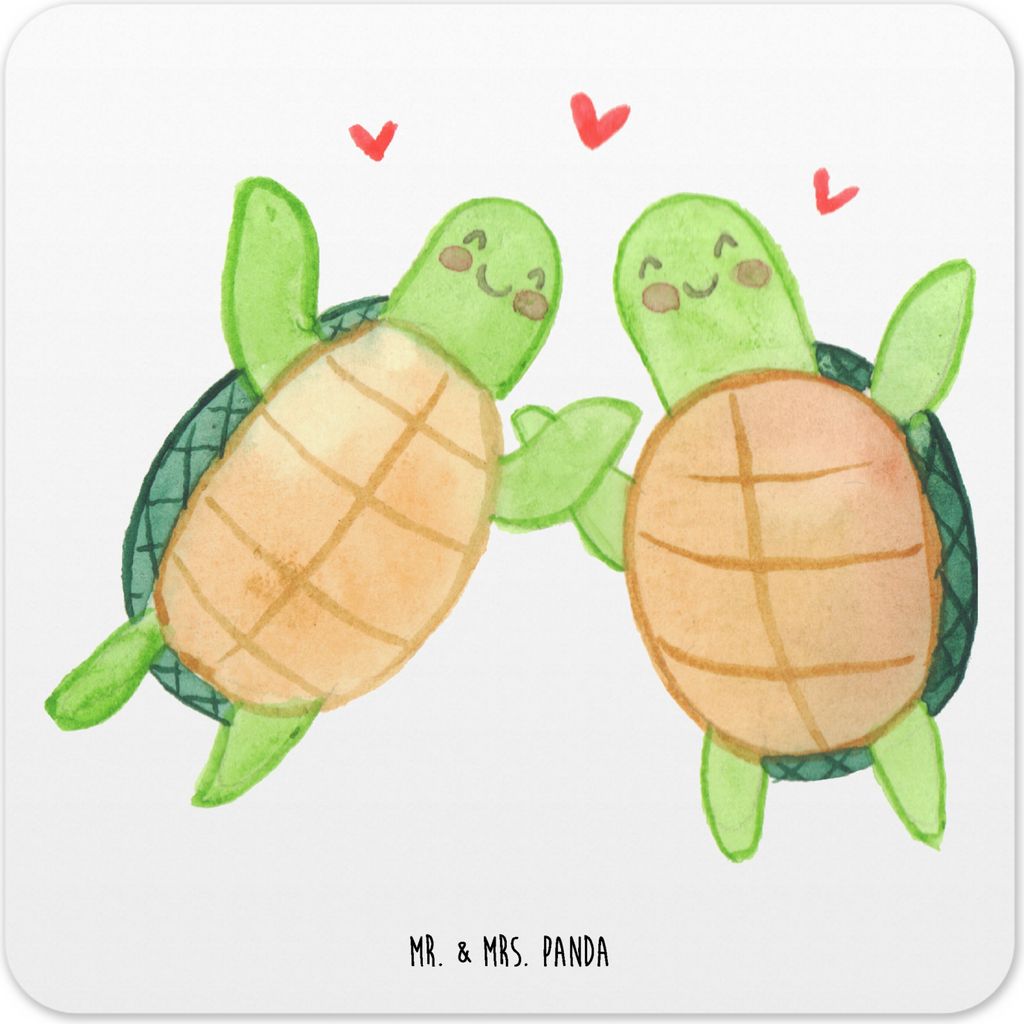 Mr. & Mrs. Panda Getränkeuntersetzer Schildkröten Paar 10er Set - Weiß - Geschenk, für Frauen, Valentinstag, Freundin, Design Untersetzer, Tass...