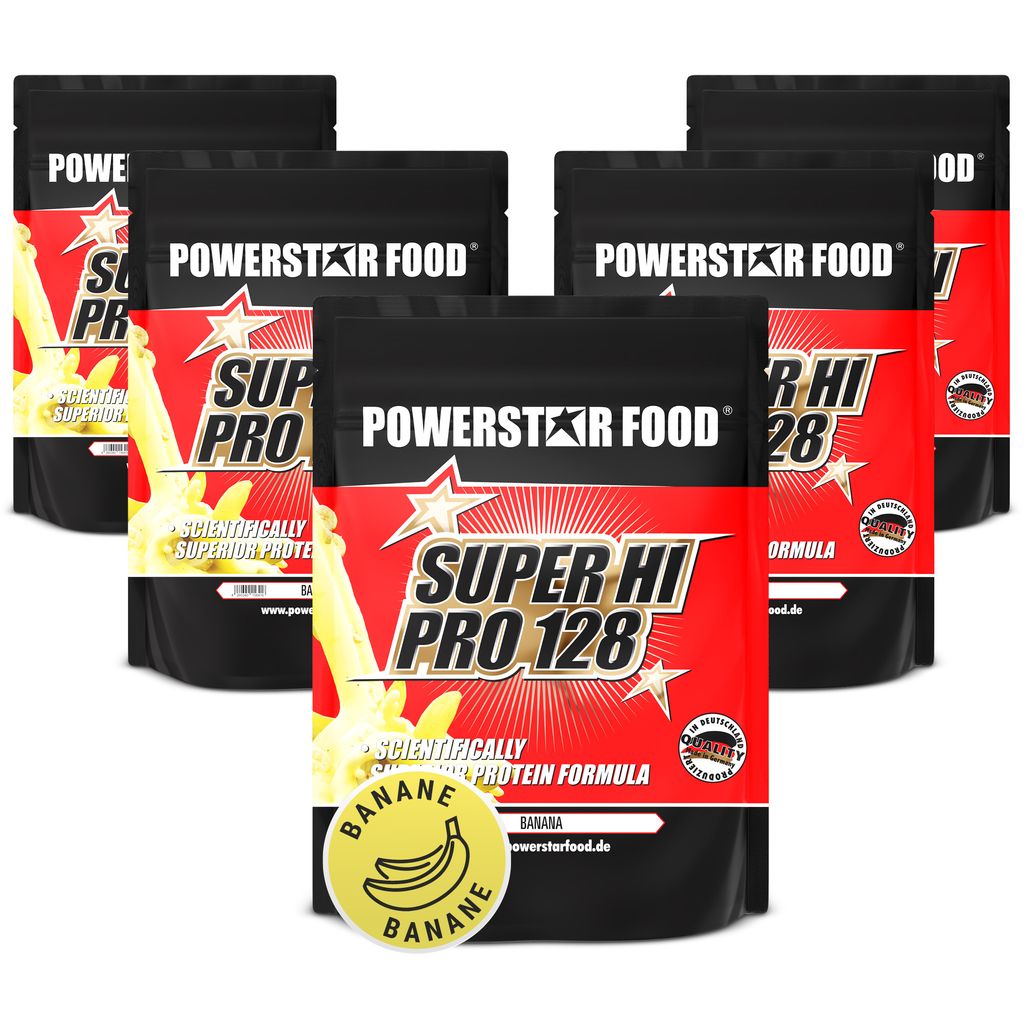 Powerstar SUPER HI PRO 128 | Mehrkomponenten Protein-Pulver 5x1kg | Höchste Biologische Wertigkeit | Protein-Shake zum Muskelaufbau | Banana