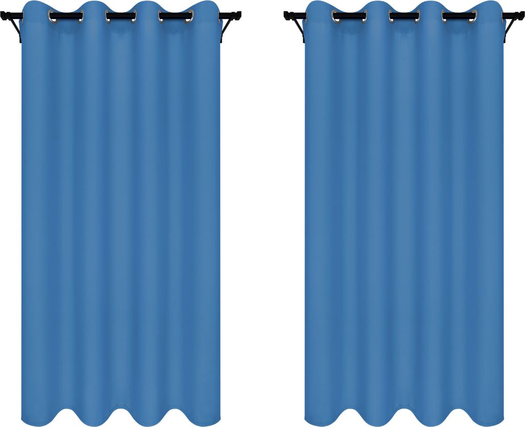 Vorhänge mit Ösen 140x280 cm 2 Stücke Blau Fertige Blickdichte Gardinen