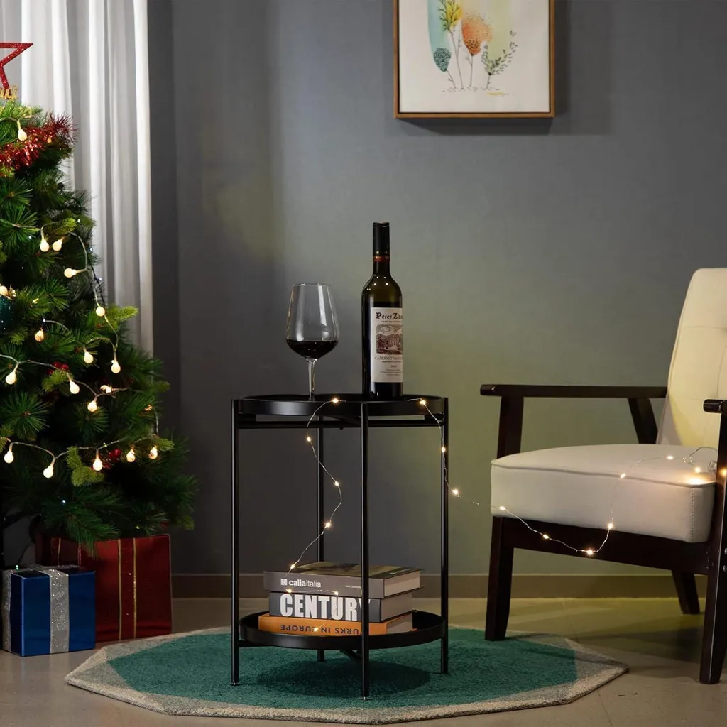 Tavolino Nero Metallo 2 Livelli - Design Minimal per Salotto e Outdoor - 8