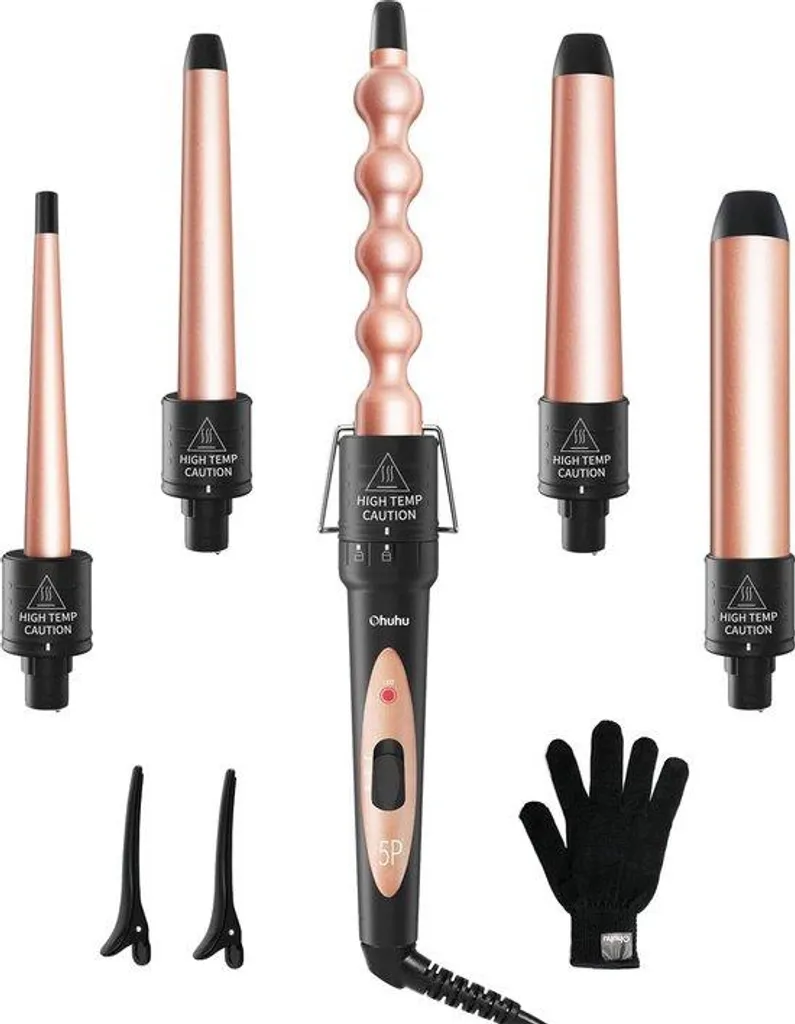 Fer à friser 5-en-1 professionnel en céramique avec gants de protection