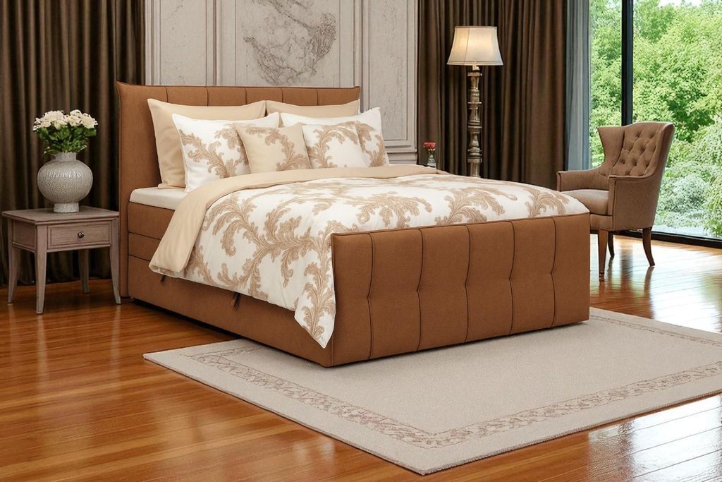 KSHOMECONCEPT Boxspringbett 140x200 cm, Bett mit Bettkasten und Bonellmatratze und Topper, SUPREME, Dunkelrot