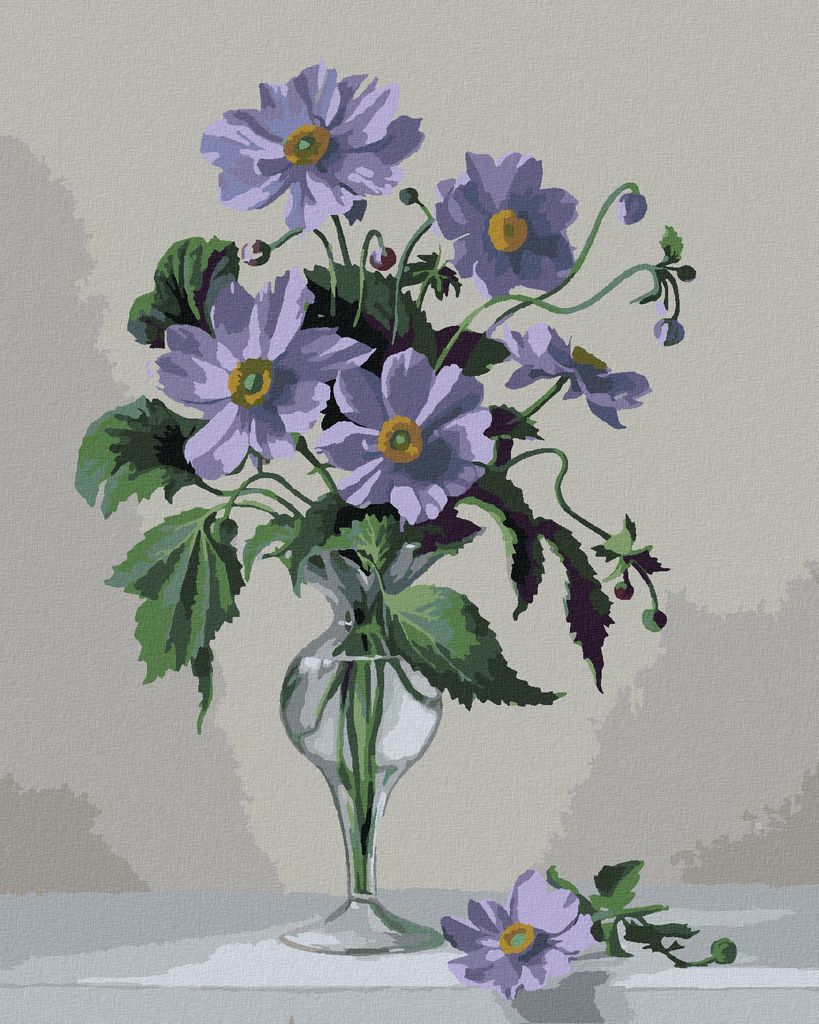 Zuty - Malen nach Zahlen - STILLLEBEN ANEMONE IN GLASVASE (PIETER WAGEMANS), 40x50 cm, mit Keilrahmen (bereits gespannt)
