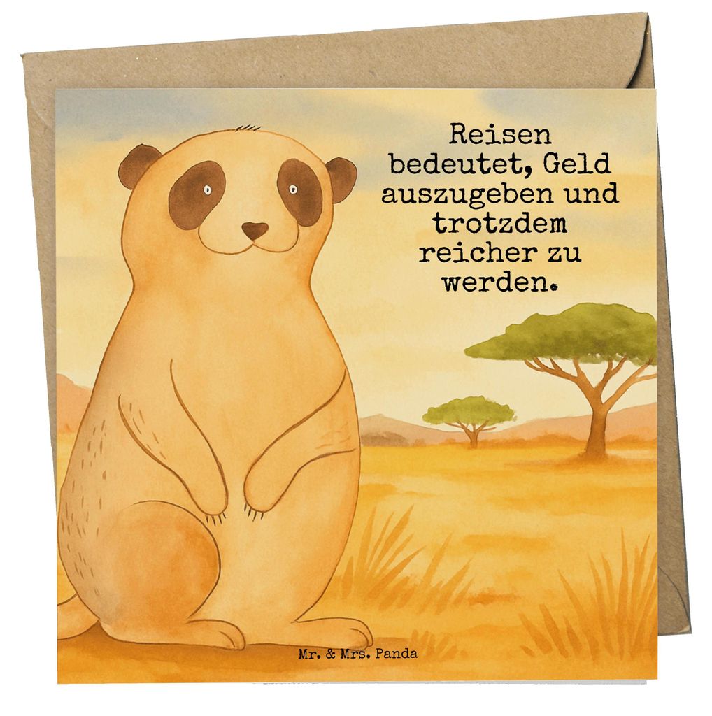 Mr. & Mrs. Panda Grußkarte Erdmännchen Design - Weiß - Geschenk, Reisen, Wildtiere, Klappkarte, faltkarte, doppelkarte, Afrika, Weltreise, Spruc...