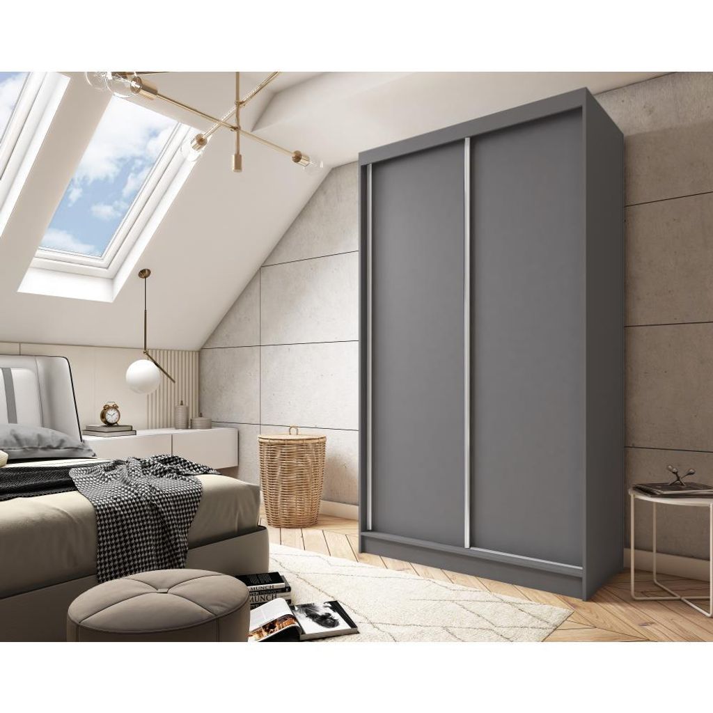 BEAUTYSOFA | Kleiderschrank MARIO 120 cm Graphite – Moderner Schrank ohne Spiegel, mit Schiebetüren, Minimalistisches Design